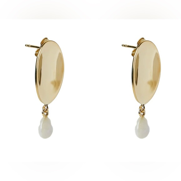 Argento Vivo Gold Plated Oval Drop Earrings Imitation Pearl NWT - Picture 1 of 5